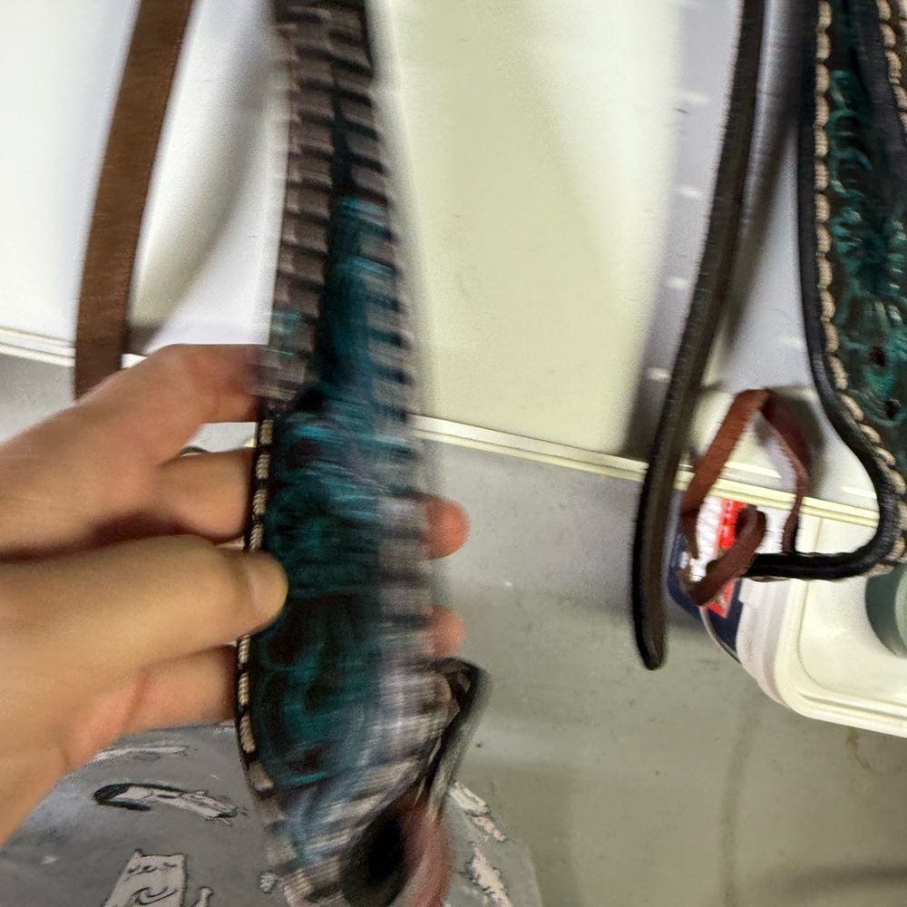 Brown and Teal Leather Horse Bridle - Picture 4 of 4